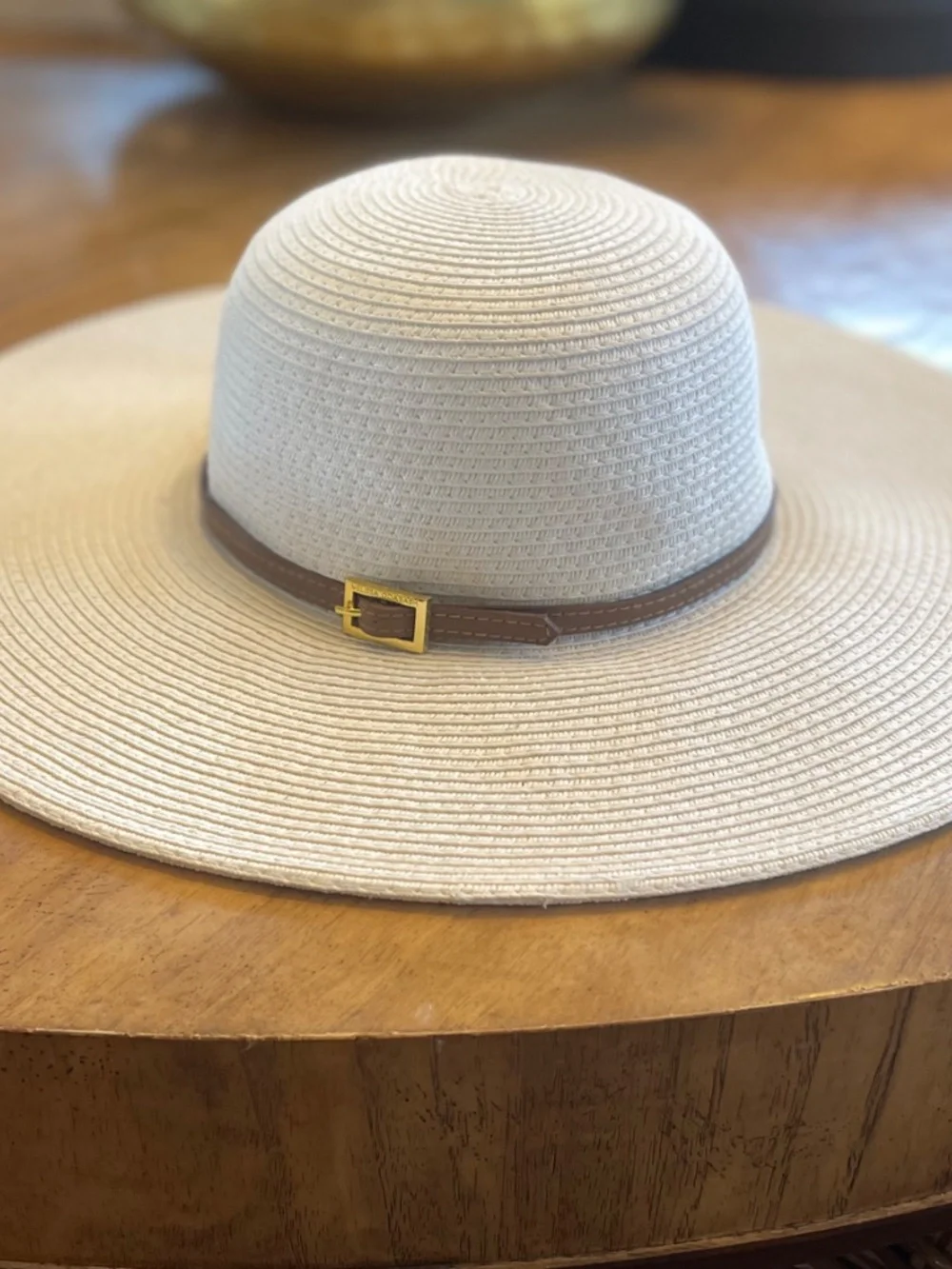 Melissa Odabash Jemima Floppy Wide Brim Hat, White and Tan Leather Trim - Picture 8 of 14